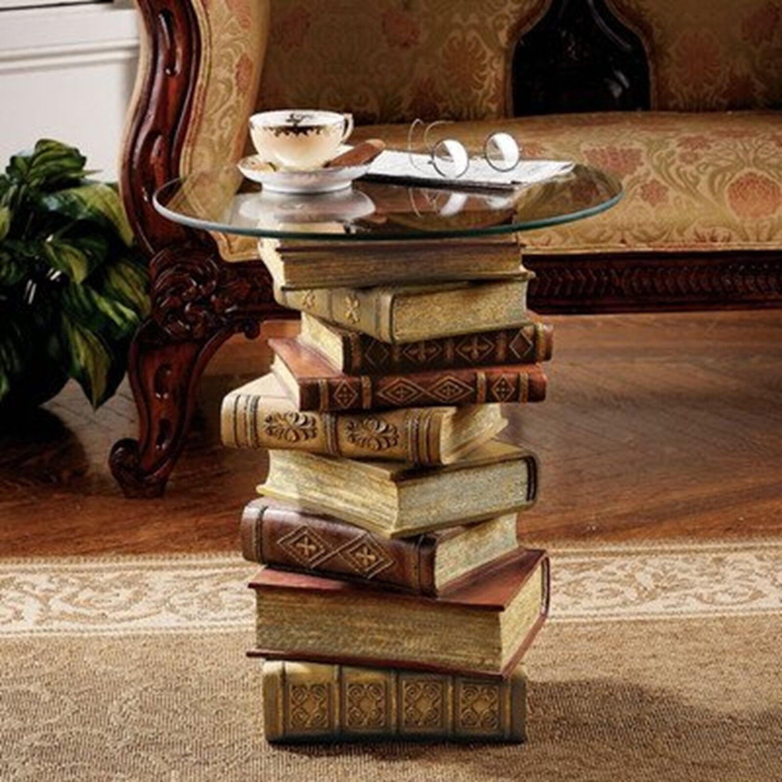 NG32069 Power of Books Sculptural Glass Topped End Table - New