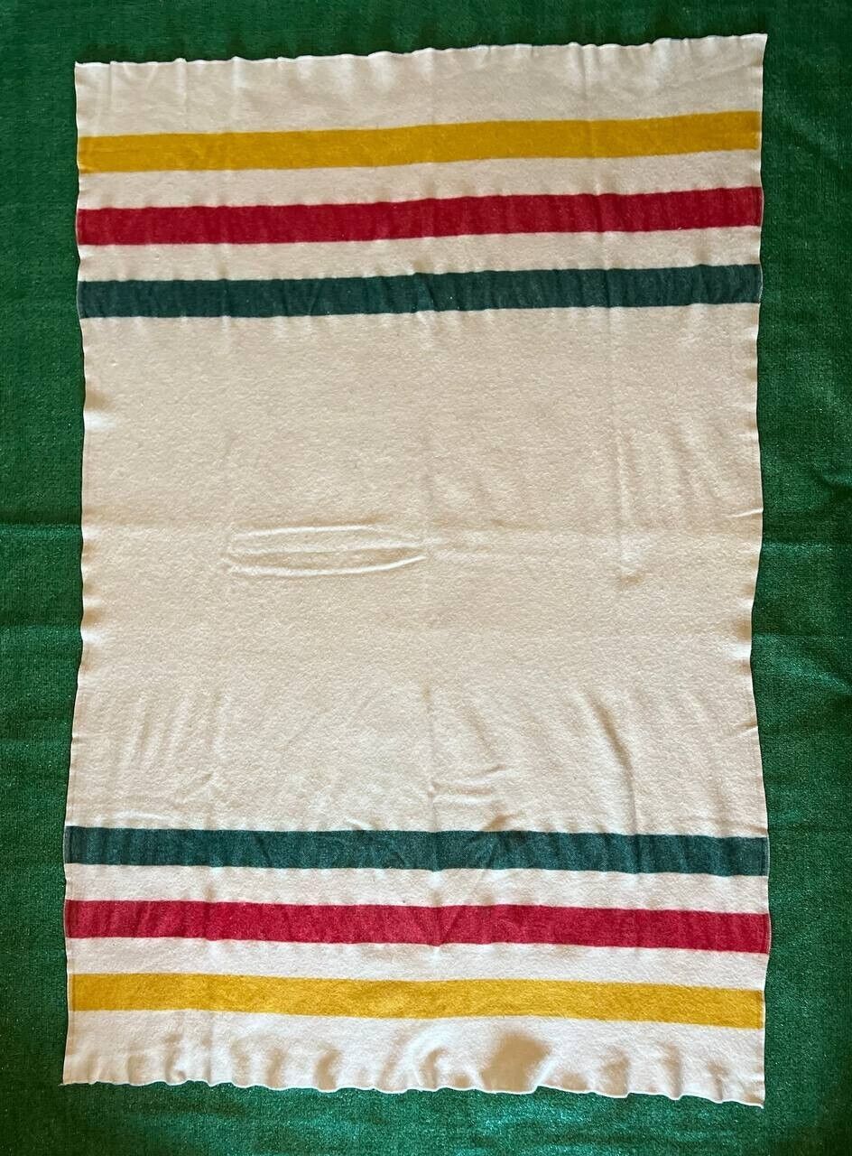 VTG Hudson Bay Striped Wool Blanket 3 Stripes 74x49