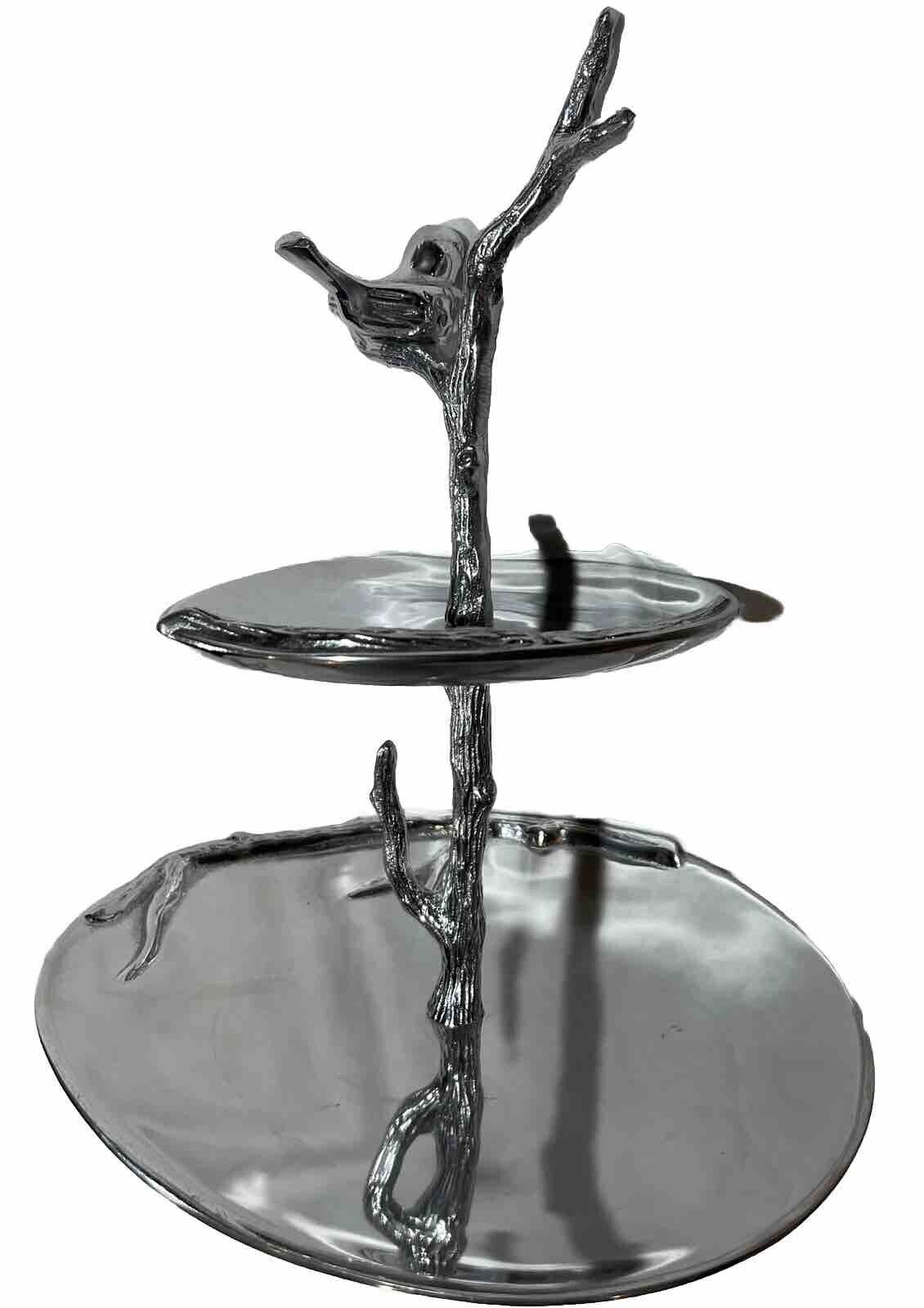Mariposa Tiered Silver Platter Bird And Branches Made In Mexico 