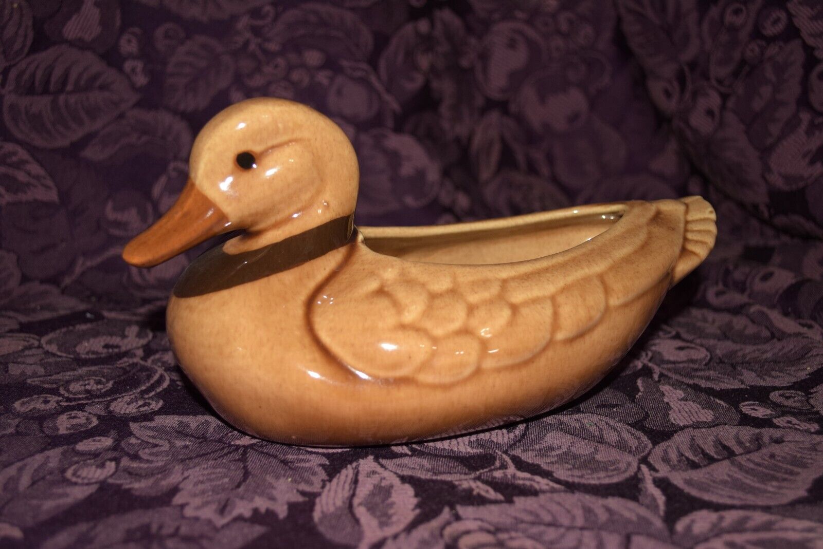 Vintage Ceramic Brown Drip Glaze Pottery Duck Planter 1960s Mid Century