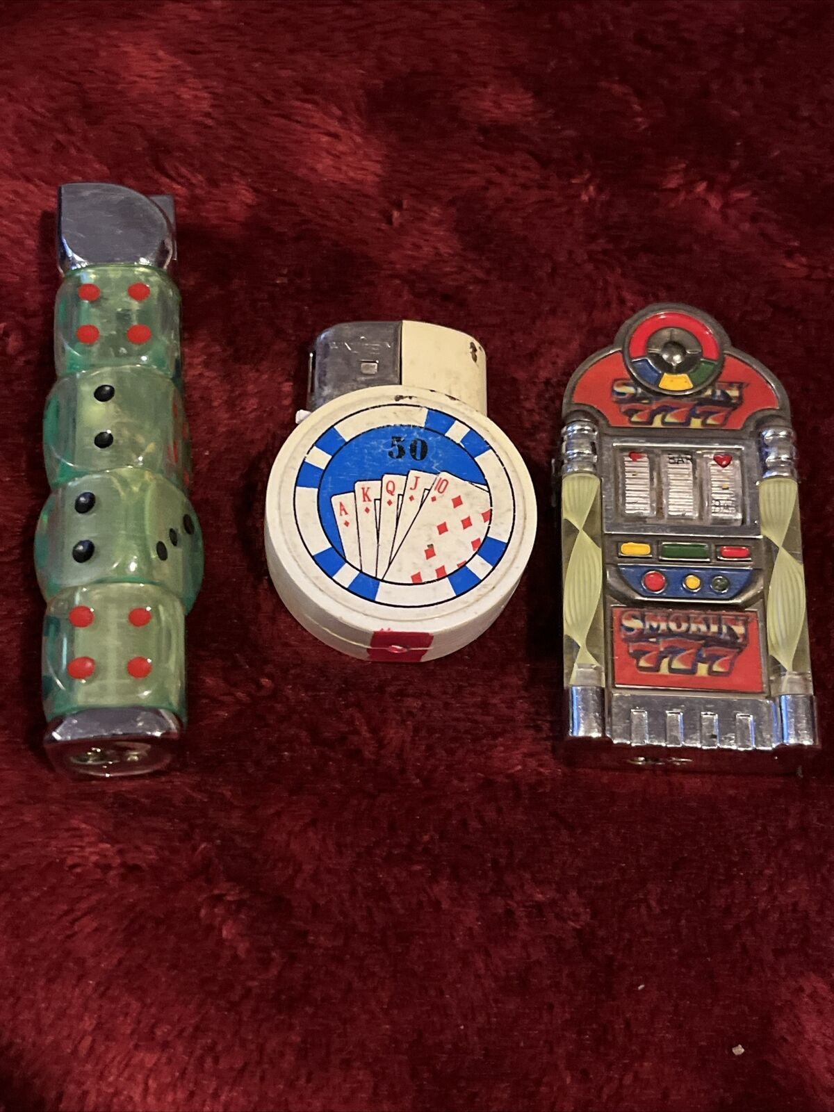 Vintage Lucky Gambler Lot Of 3  Butane Lighters