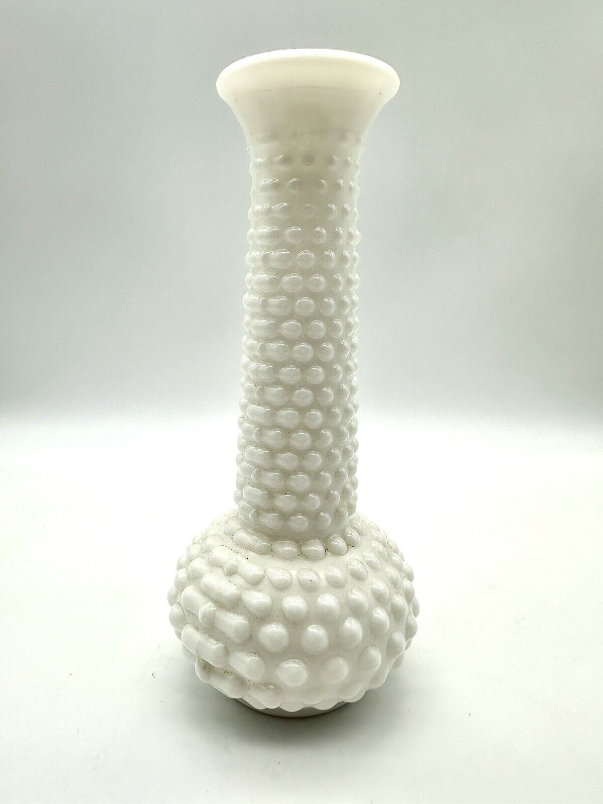 Vintage White Milk Glass “E.O. Brody” 7.5” Hobnail Bud Vase