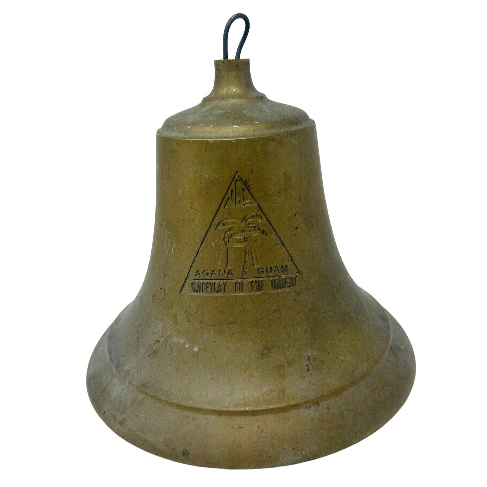 Vintage Brass Bronze Bell Engraved Agana Guam Gateway To The Orient Historical 7