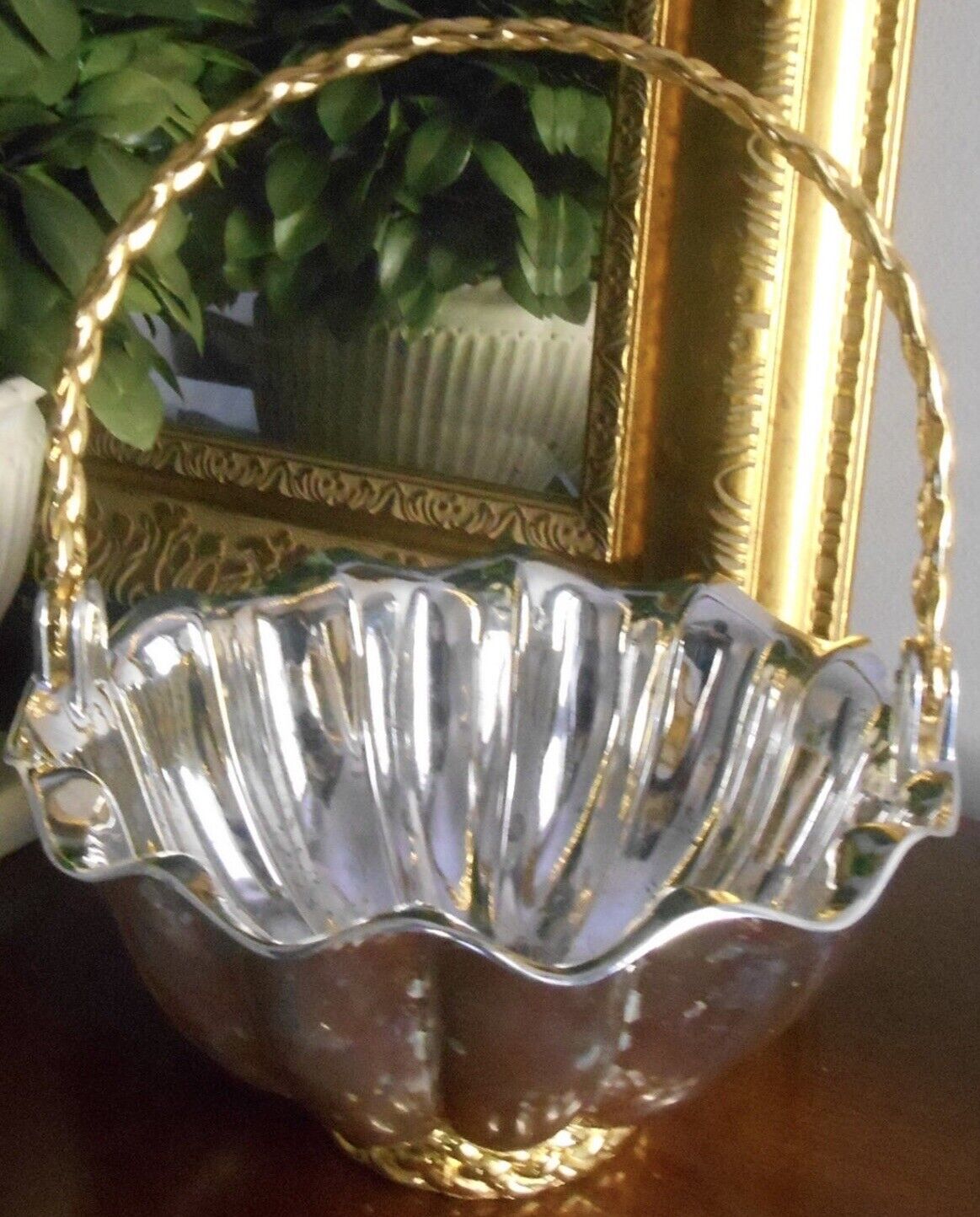 Vintage Silver Plated Decorative Gold and Silver Basket Wedding Decor . Heavy