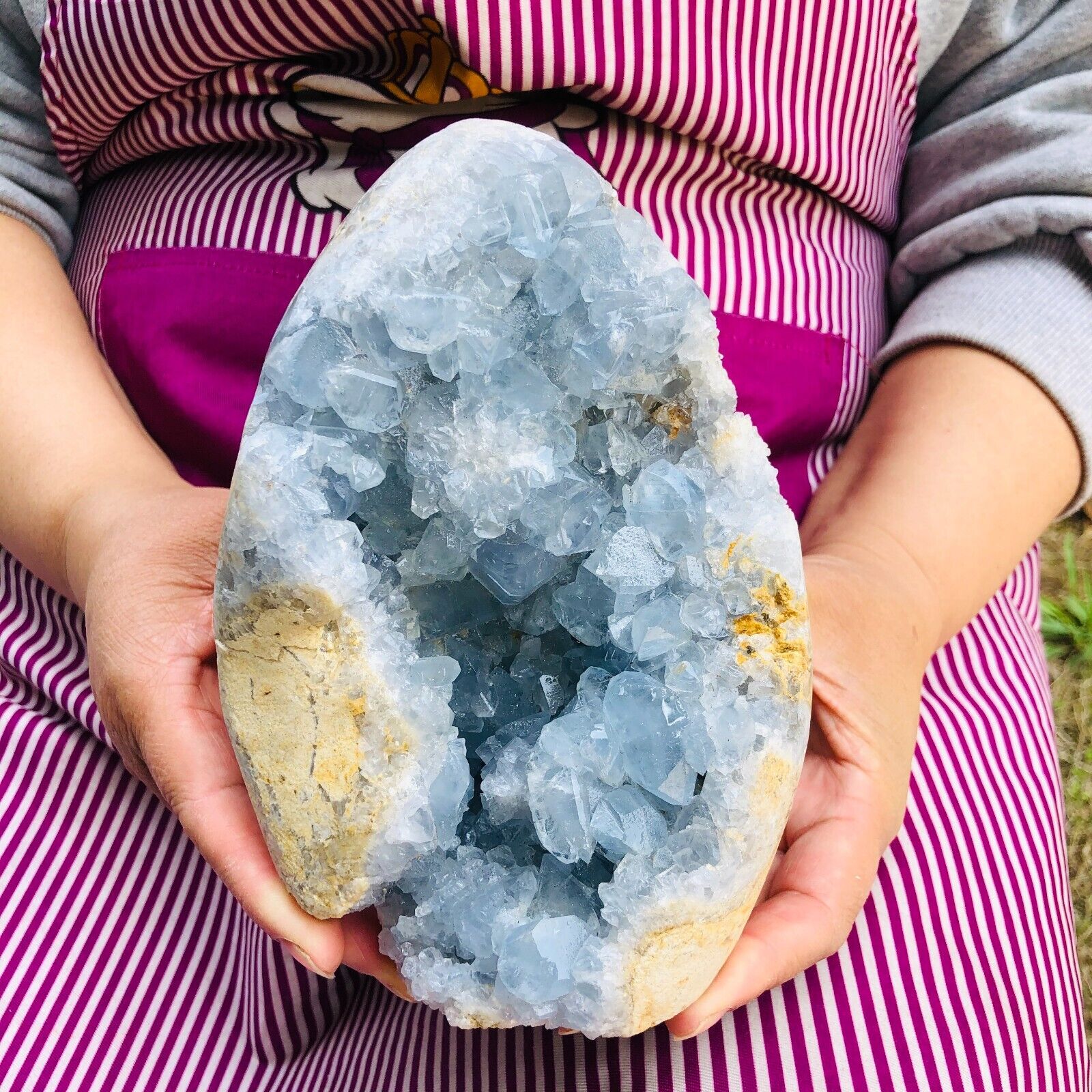 4.57LB Natural Blue Celestite Geode Quartz Crystal Mineral Specimen Healing