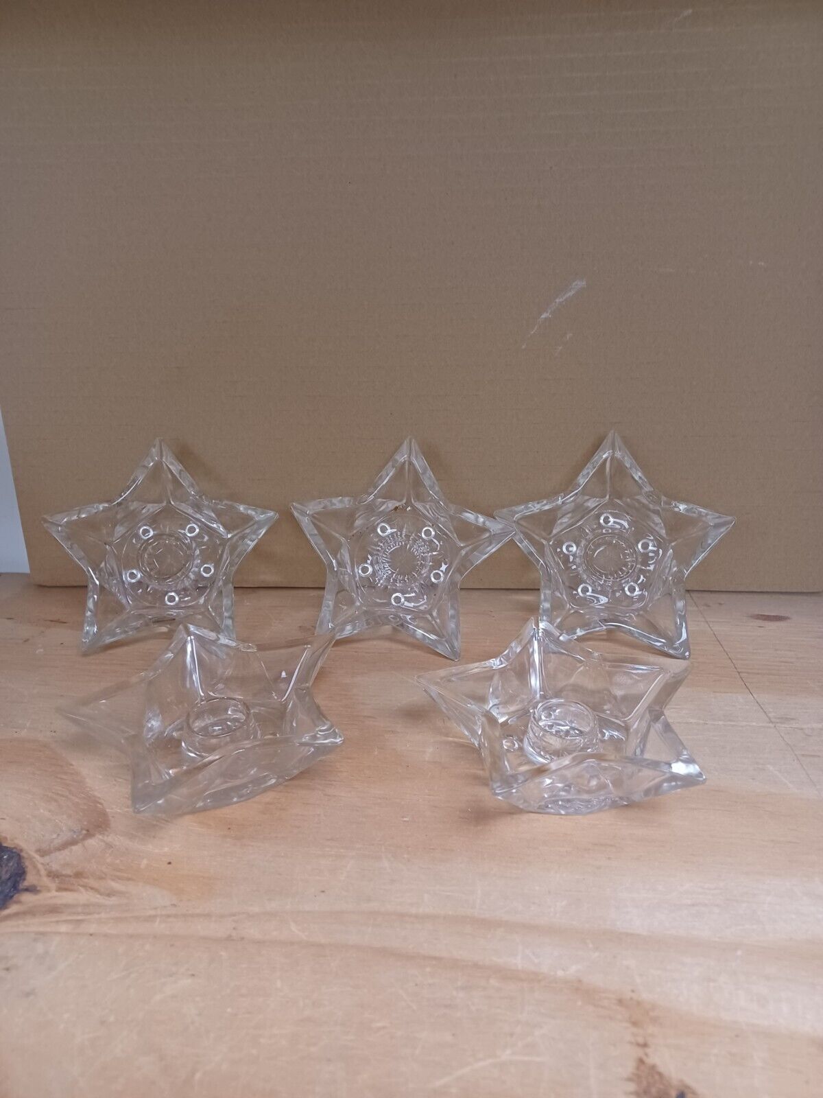 Vintage 5 Point Star Shaped Clear Glass Taper Candle Candlestick Holder Set Of 5