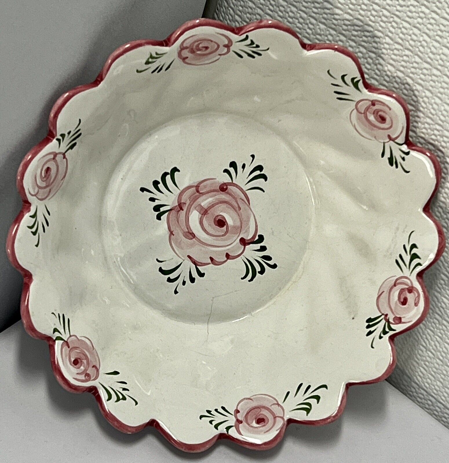 Hand Painted Vestal Pink Roses Ceramic Bowl Portugal 6” Excel. Used Condition