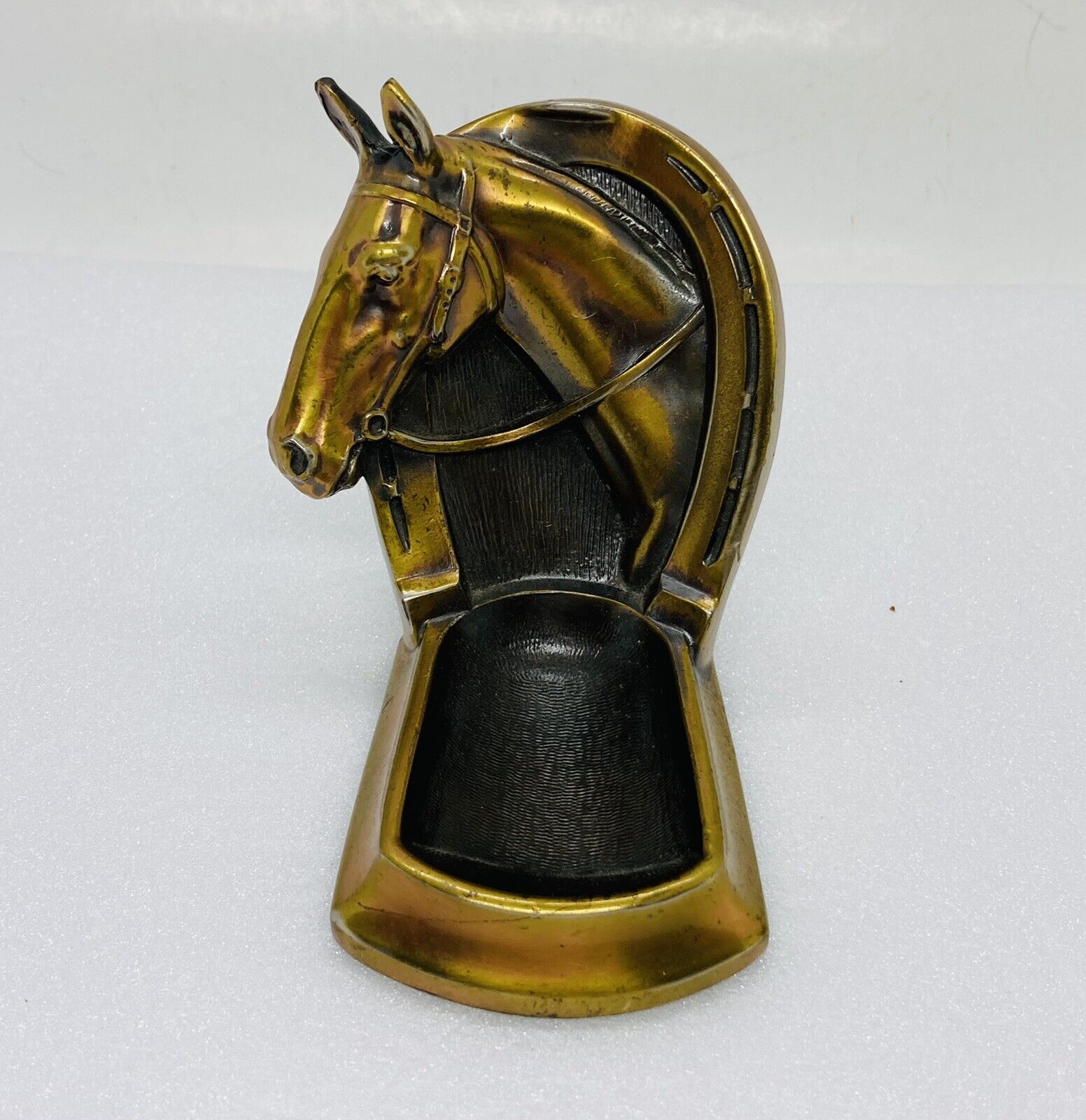 Rare Bronze Horse Head Horse Shoe Trinket Tray Keys Rings Holder Unique Decor 10