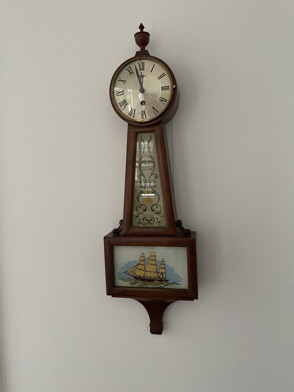 Hershede No 160 Nautical Sail Clipper Ship Vintage Banjo Wall Clock With Key