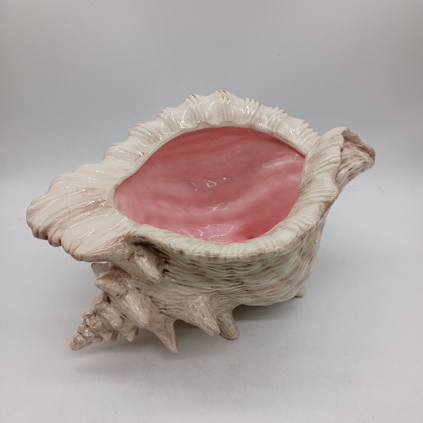 Large Vintage Atlantic Mold Ceramic Conch Sea Shell Planter Vase