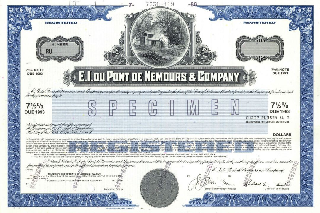 E.I. Du Pont de Nemours & Co. - Gun Powder and Munitions Specimen Stock Certific
