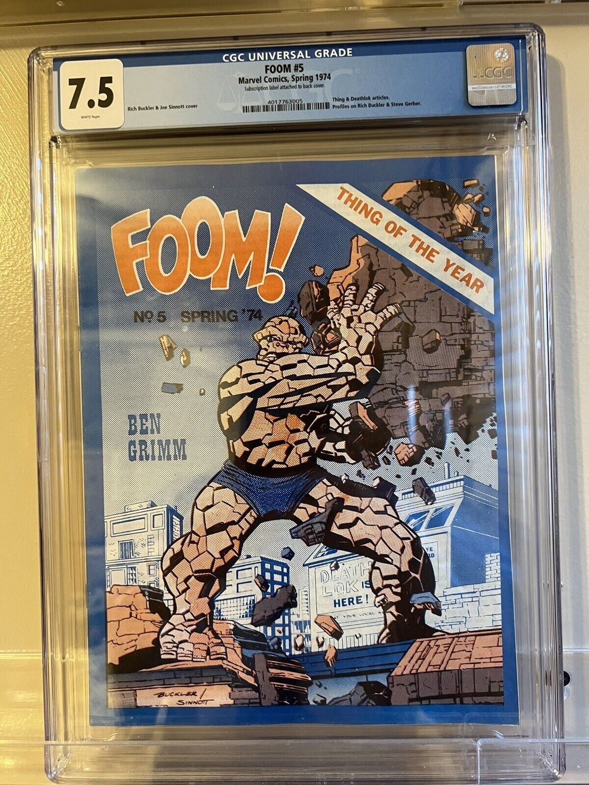 FOOM #5 CGC 7.5 WP, 1974 (Ben Grimm) Thing of the Year Marvel Magazine
