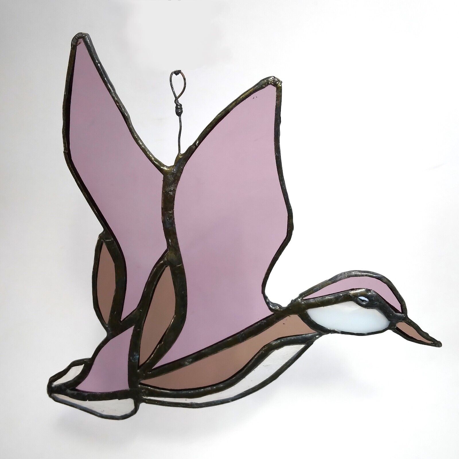 Vintage Stained Glass Duck in Flight Hanging Suncatcher 7\