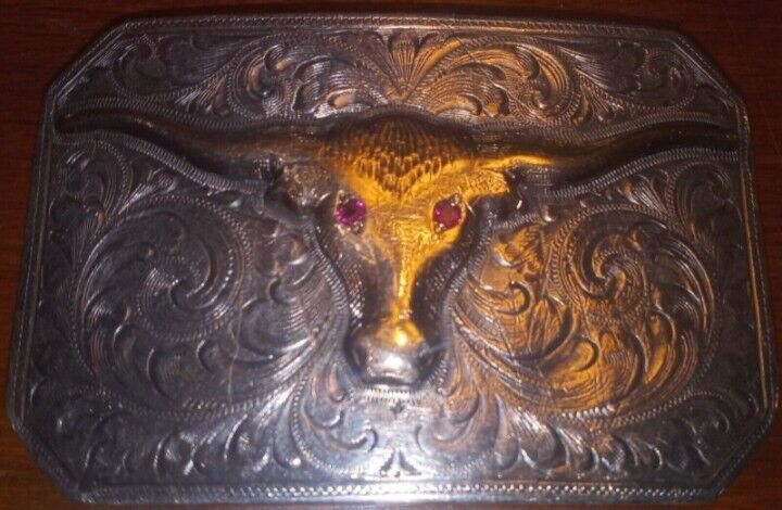 Early 1930s John Mccabe Gold and Silver Longhorn Belt Buckle 