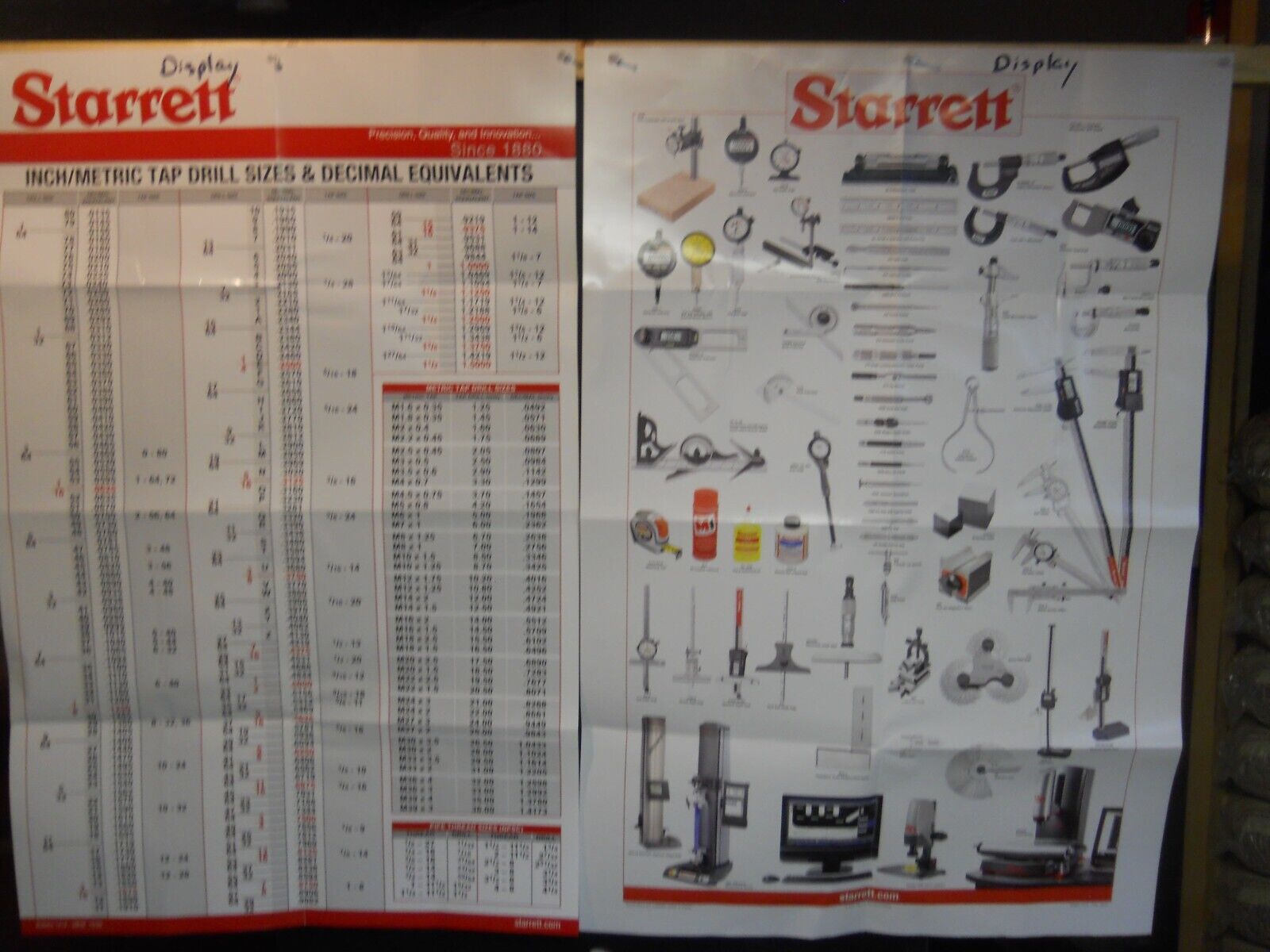 STARRETT. Decimal & Tool Reference Wall Charts W/Pocket Charts & Note Pad    New