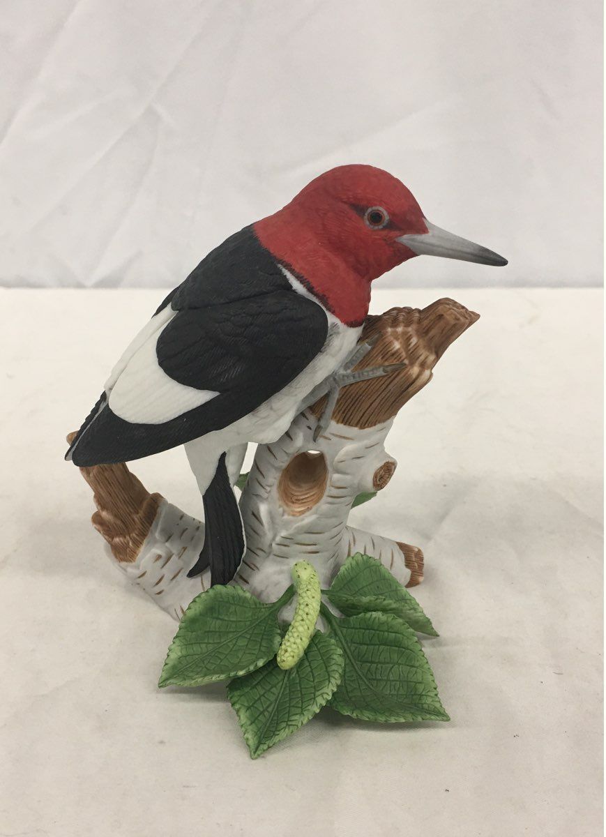Vintage Red-Headed Woodpecker Porcelain Bird Figurine