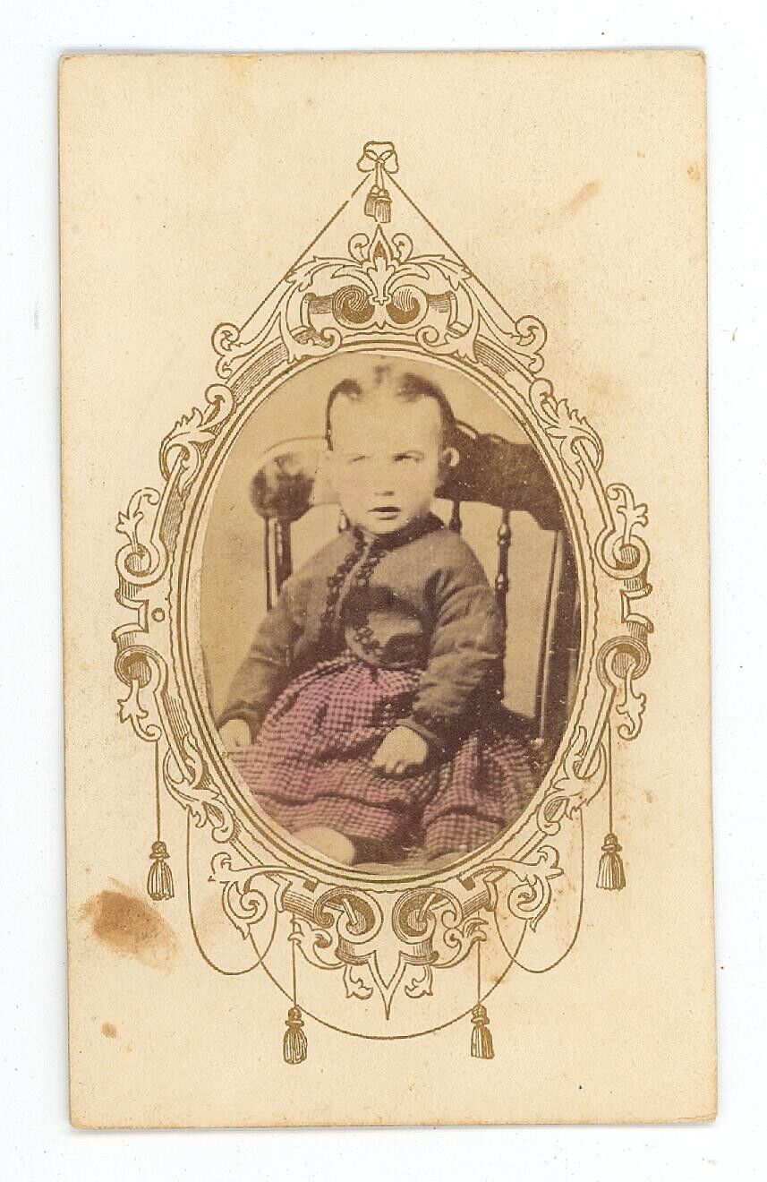 Antique Cartouche Hand Tinted ID'd CDV c1860s Adorable Baby Sitting in Chair