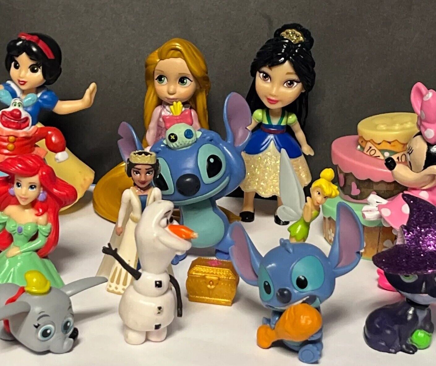 16 Piece Disney TOY Lot-Repunzal, Mulan, Stitch & Tinker Bell, Ariel, Dumbo