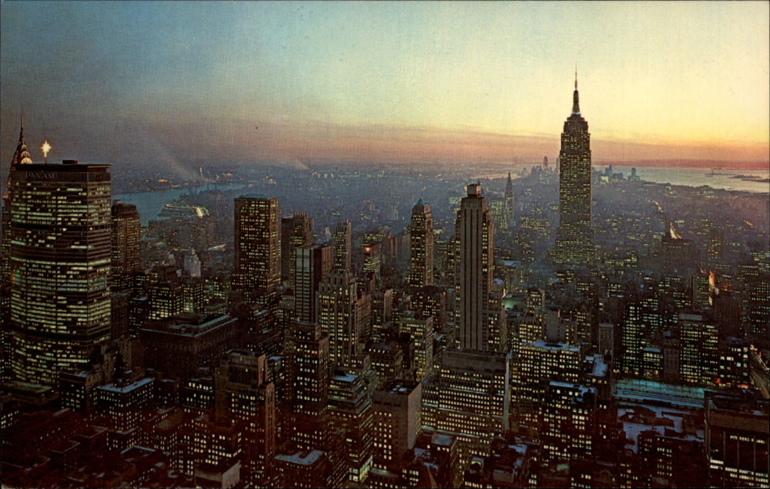 New York City NY skyline Empire state building at sunset ~ postcard sku187