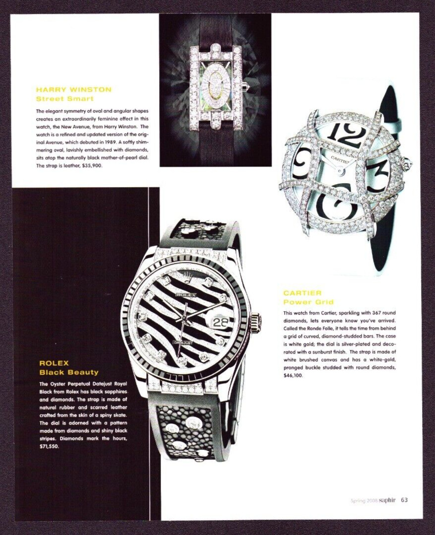 2008 Print Ad Women Watches Rolex Cartier Harry Winston