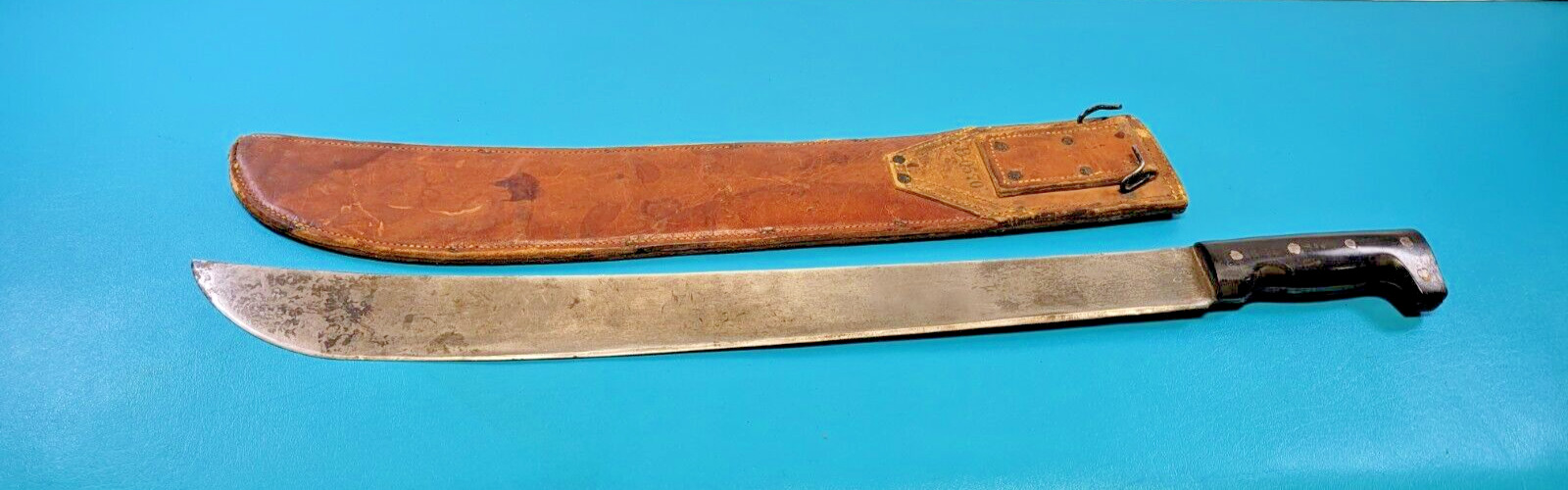 WWII U.S. Collins 1942 Machete Sword Knife + Leather Sheath Milwaukee Saddlery
