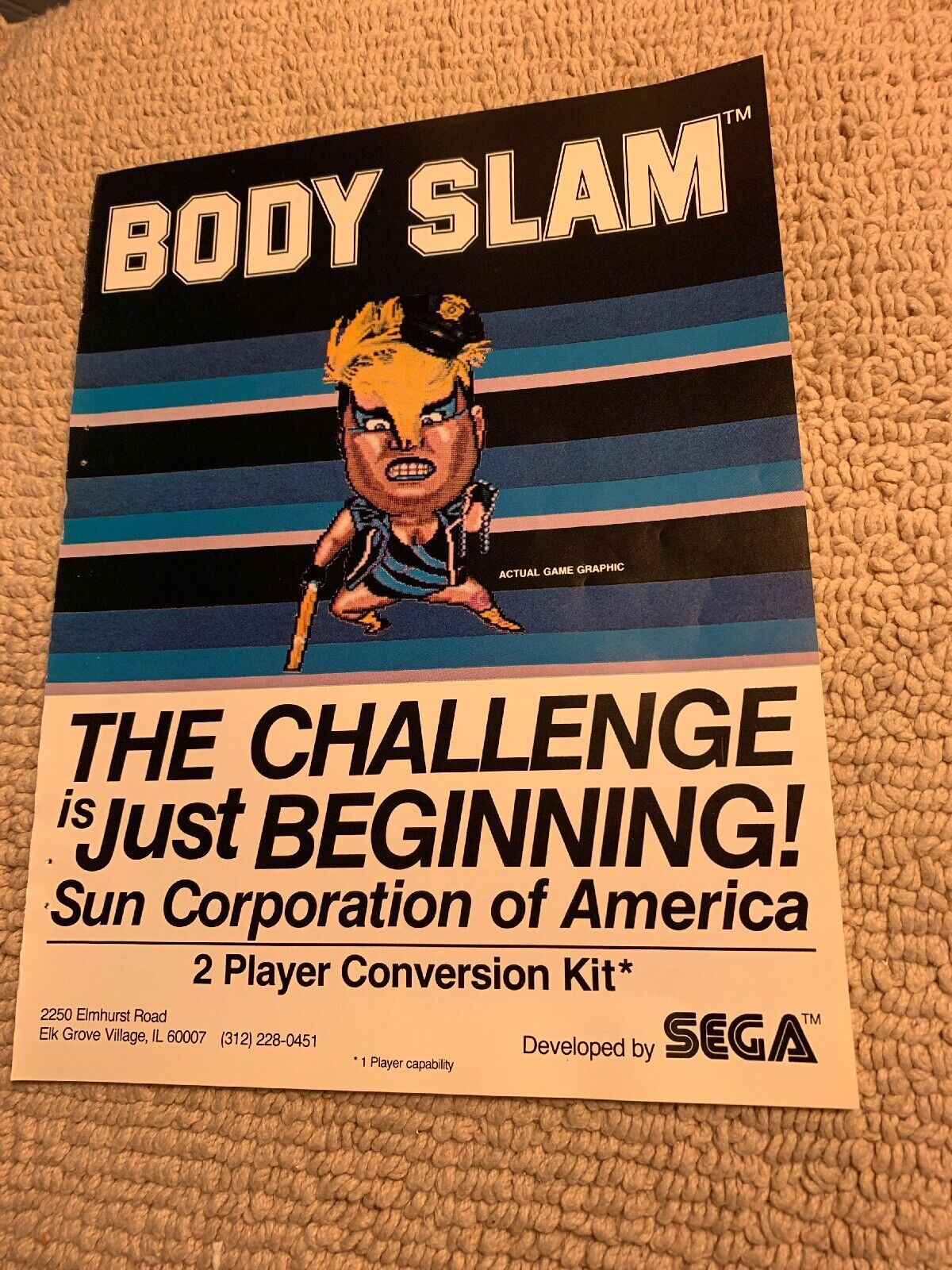 oRIGINAL 1986 AD 11- 8.5\'\' Body Slam Sun Corp Sega arcade  video game AD FLYER