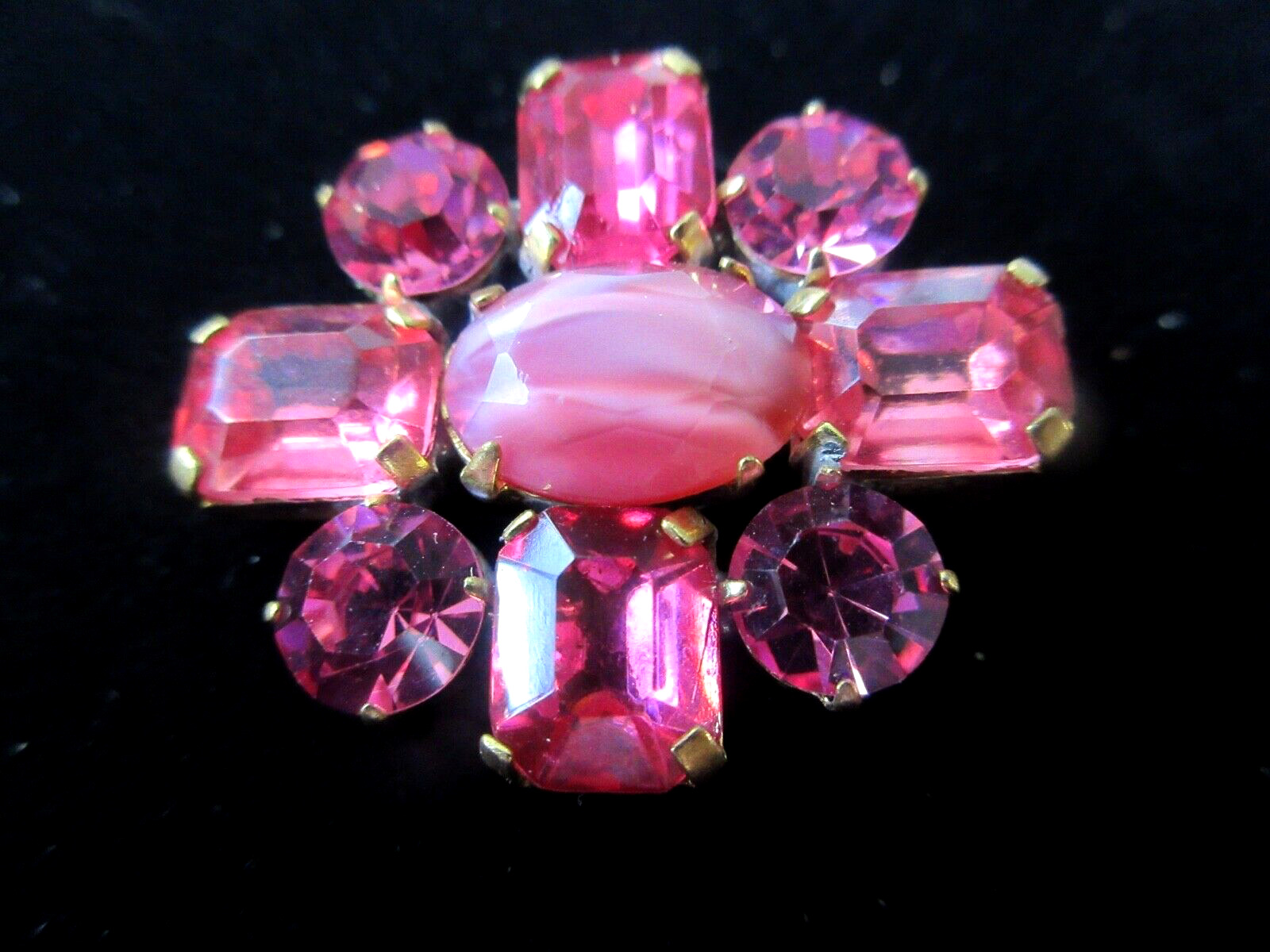 Magnificent Czech Vintage Glass Rhinestone Button    Shades of Pink