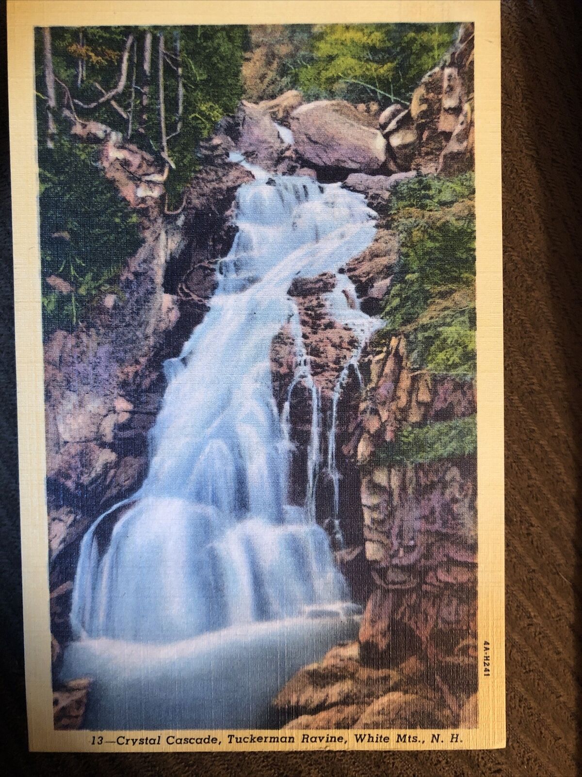 Vintage Linen Postcard Crystal Cascade, Tuckerman Ravine White Mtns, NH