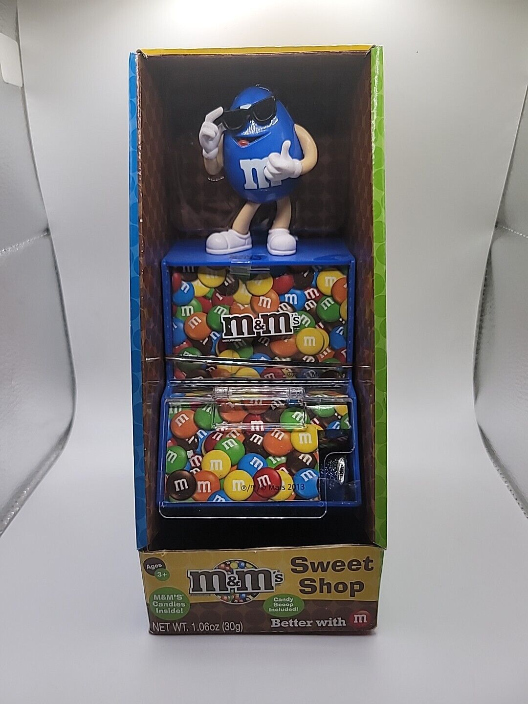 M&M’s Sweet Shop Blue Candy Dispenser With Scoop Candy Store Dispenser NIB