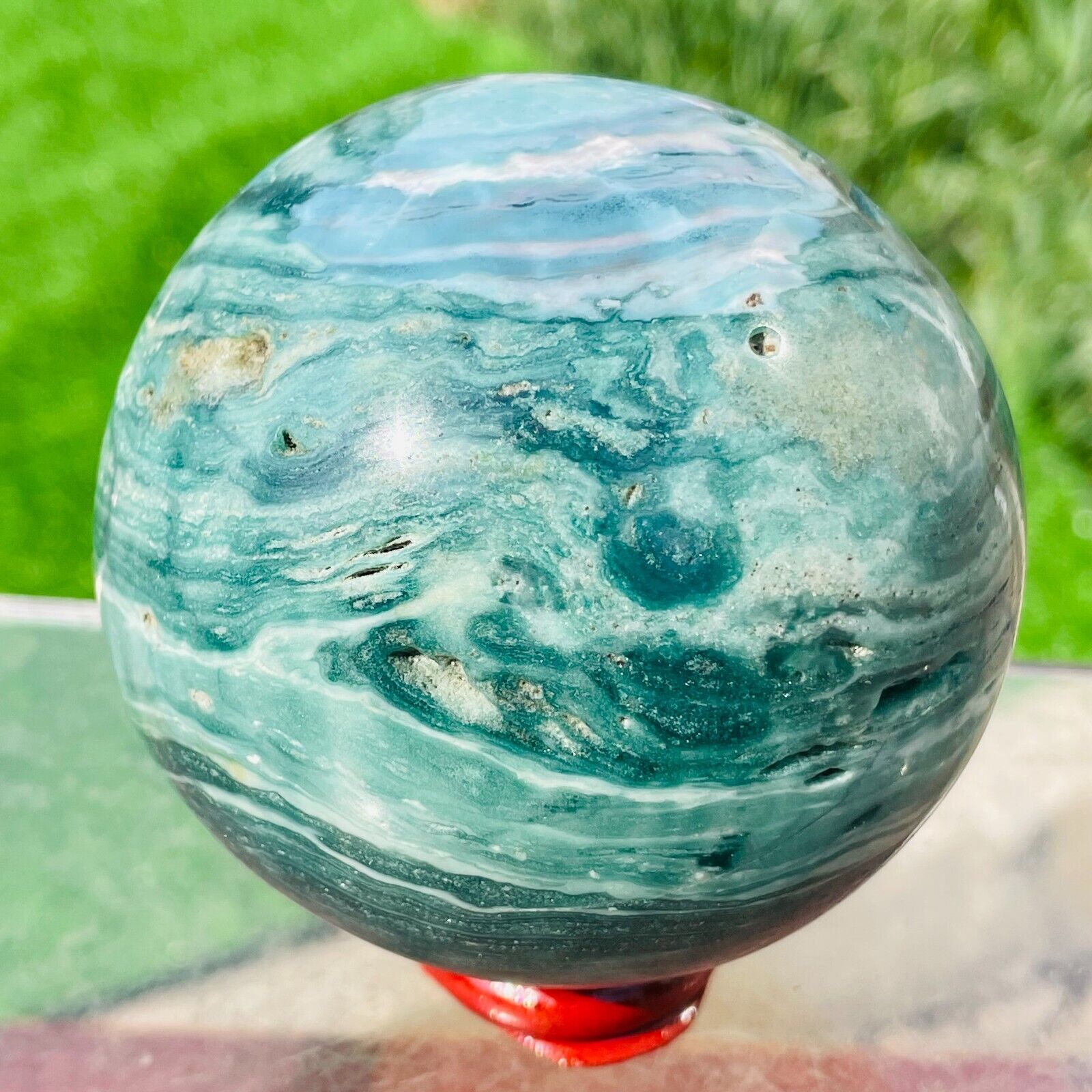 575g TOP Natural Green Ocean Jasper Geode Sphere Quartz Crystal Ball Specimen