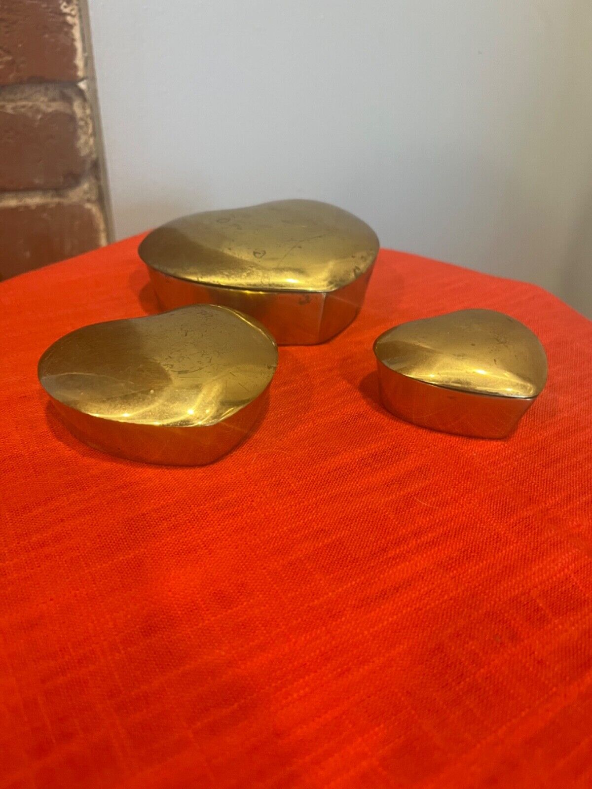 Vintage Brass Stacking Hearts Heart Trinket Boxes Six Piece Heavy Stunning