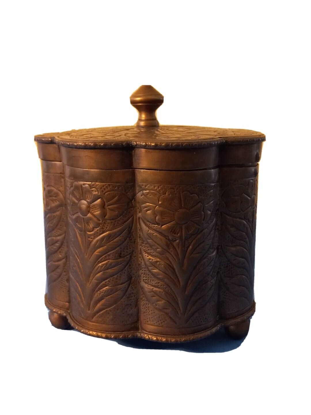 Boho. Chic Hand Forged Aged Brass. Canister/box Castillian Footed Canister 
