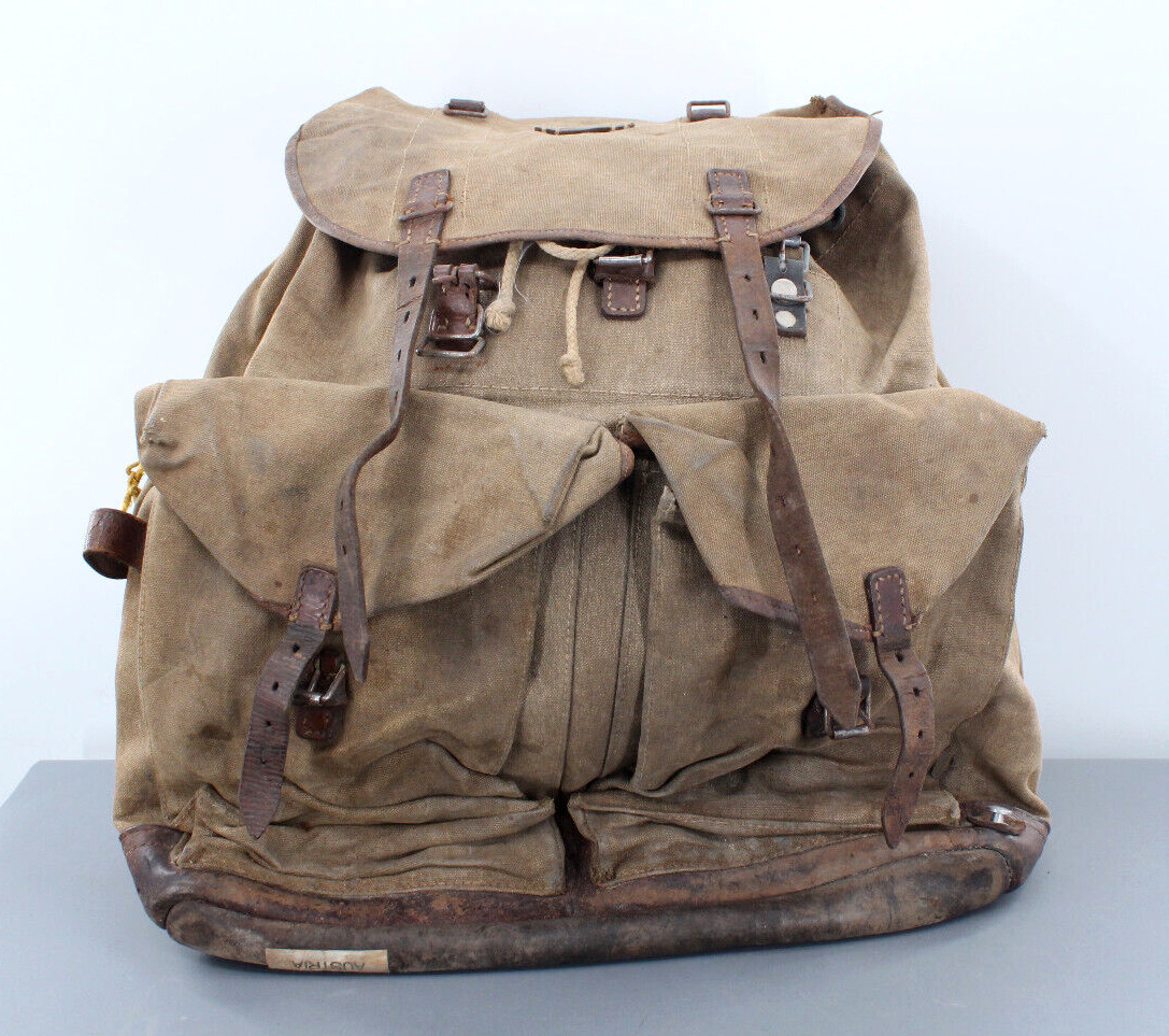 Vtg WWII Era Austrian Gendarmerie Backpack / Rucksack Canvas Military Bag Army