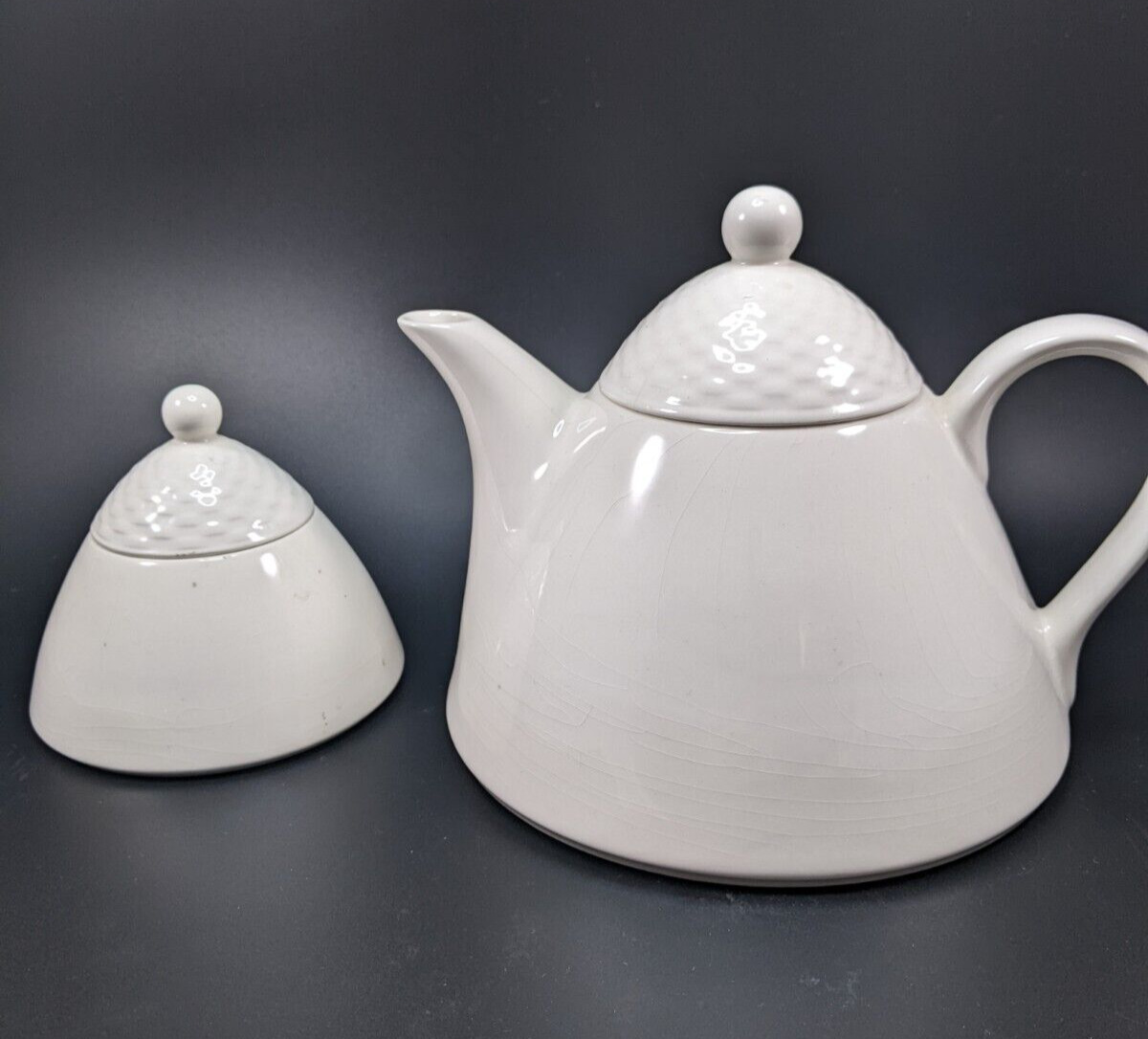 Vintage Pagnossin Treviso Italy White Ceramic Teapot and Sugar Bowl Set