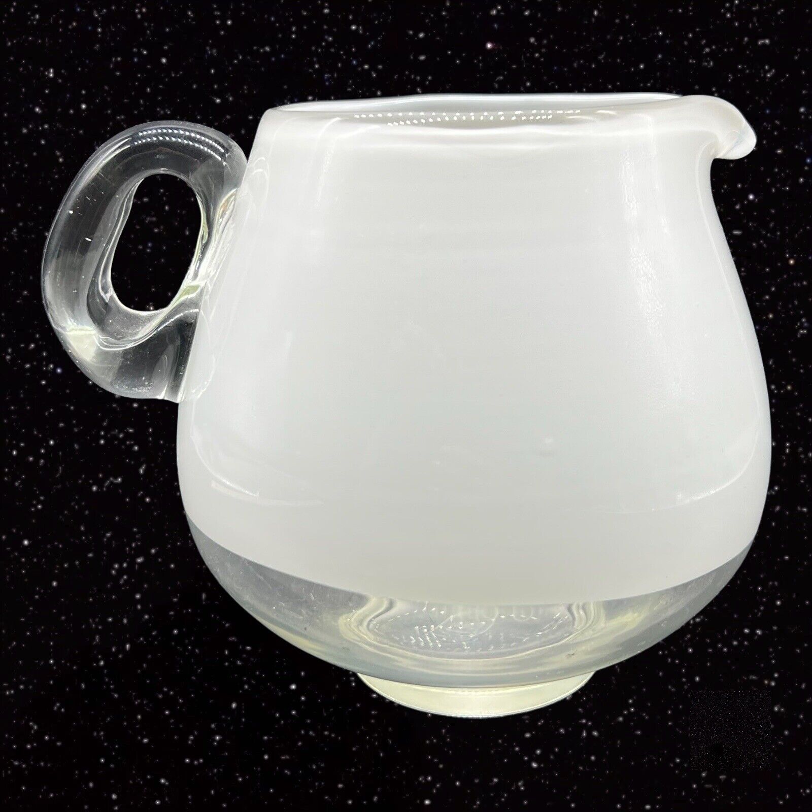 Vintage Clear White Crystal Glass Pitcher Carafe 7”W 6”T