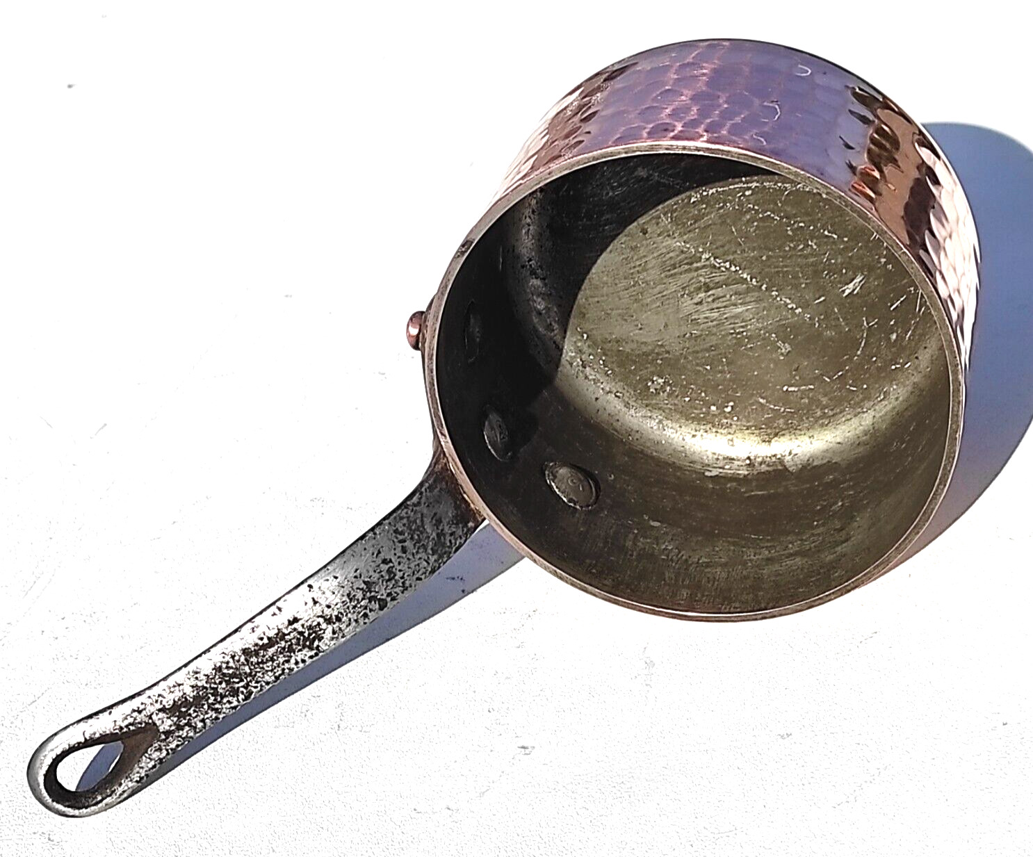 Vintage 4.9inch Copper Saucepan Made in France Hammered Tin Lining 2.5mm 2lbs