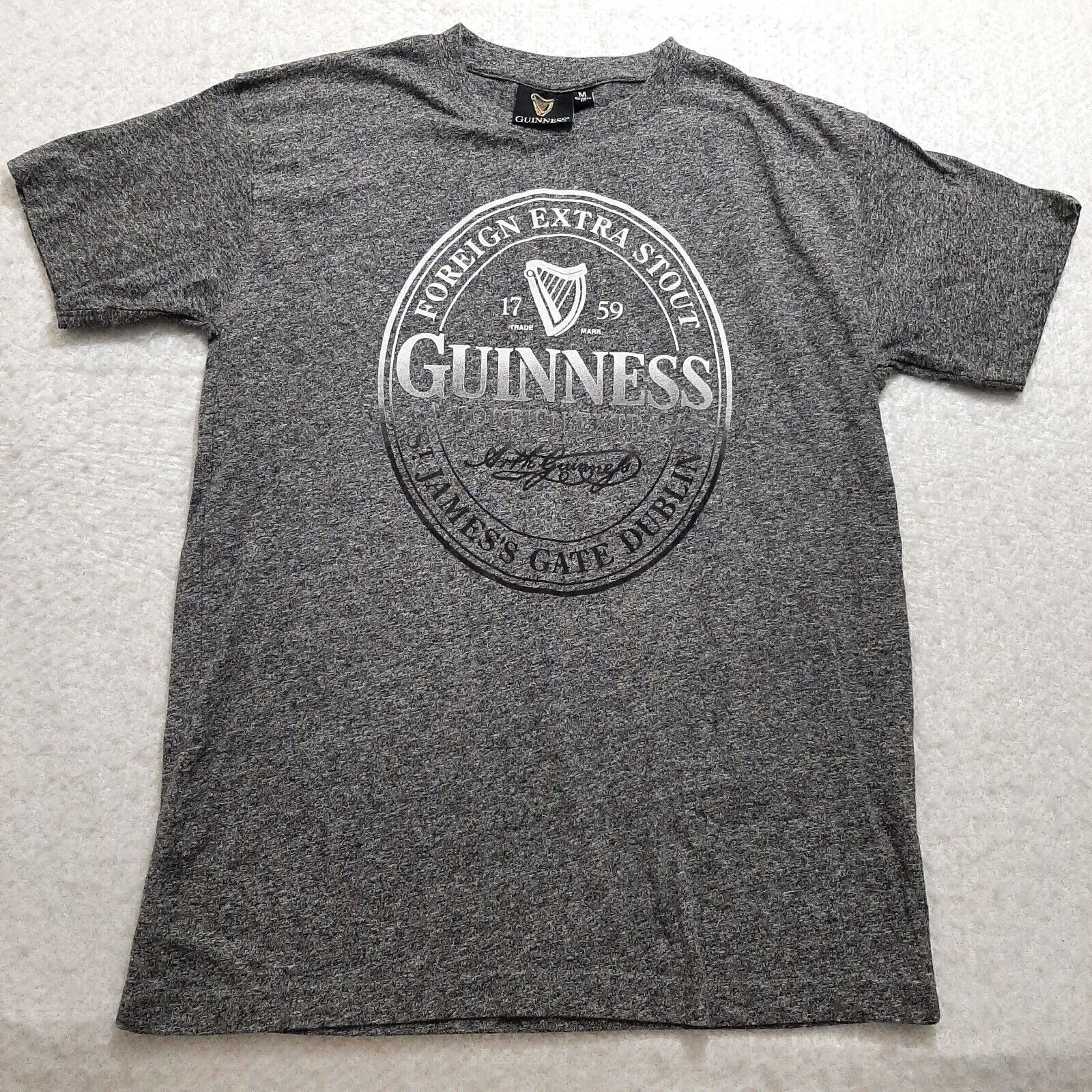 Guinness Foreign Extra Stout Relaxed Fit T-Shirt Mens Size MEDIUM Grey Stretchy
