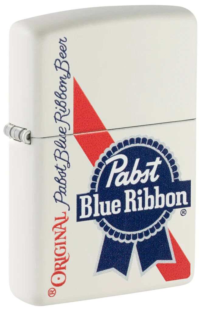 Zippo 48746, Pabst Blue Ribbon Beer Design, White Matte Finish Lighter, NEW