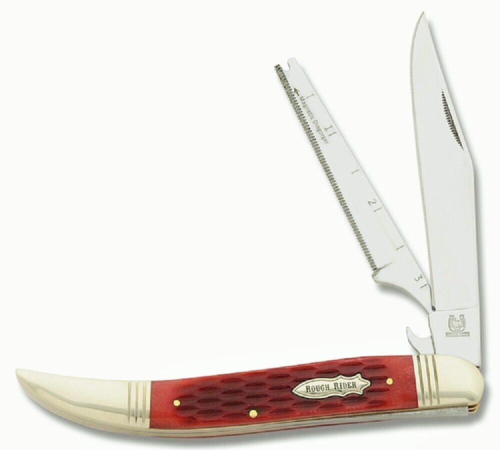 Classic Fish Knife - Beautiful Red Jigged Bone Handles - by Rough Rider