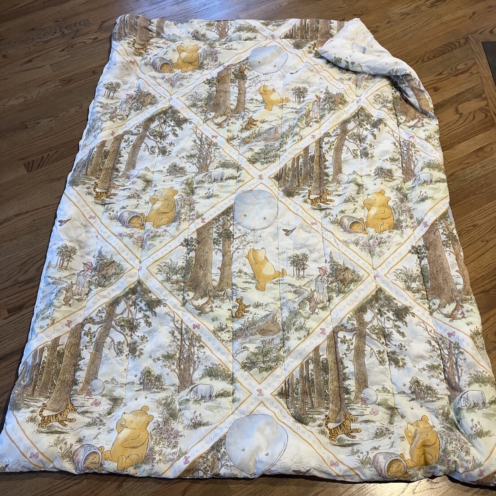 RARE VTG - Disney Reversible Twin Comforter WINNIE THE POOH - CLASSIC Blanket