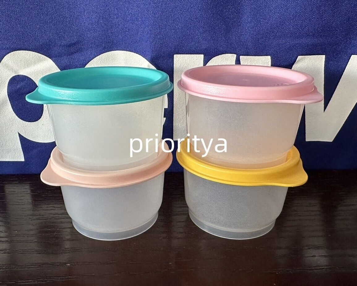Tupperware 4oz / 120ml Snack Cup Clear Container with 4 Assorted Seal Set 4 New