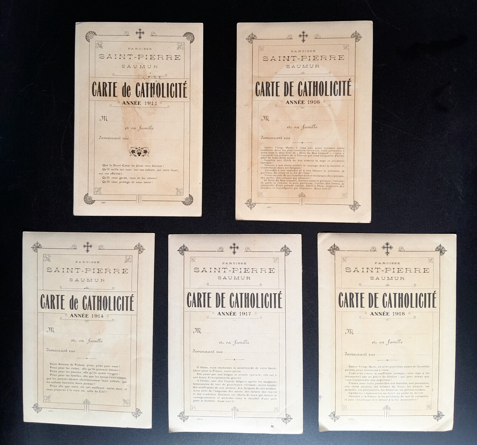 1911 - 1918 lot of 5 card of Catholicity parish of Saint-Pierre Saumur pious image