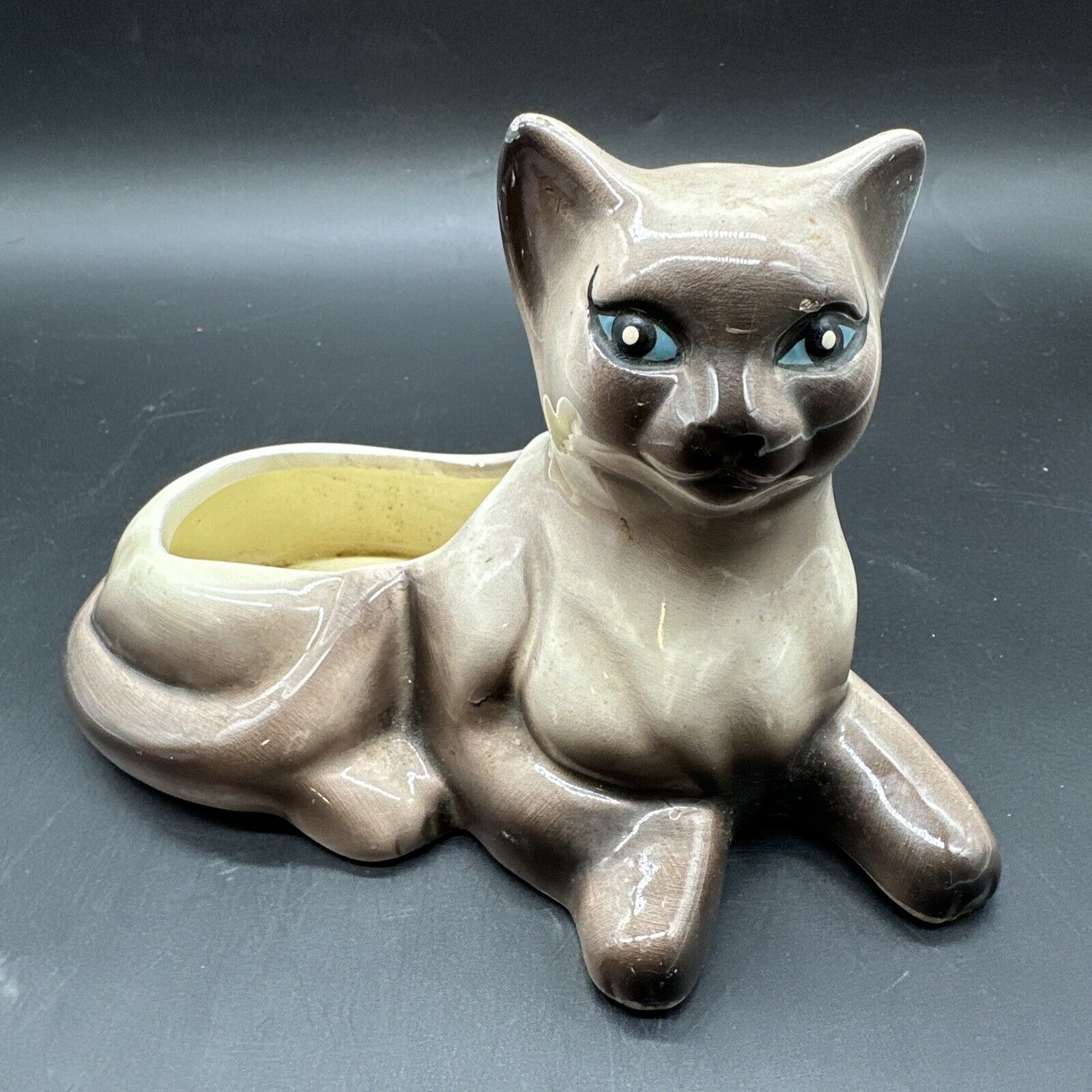Vintage Hagen Renaker Burmese Siamese Cat Figurine or Planter Blue Eyes Lovely