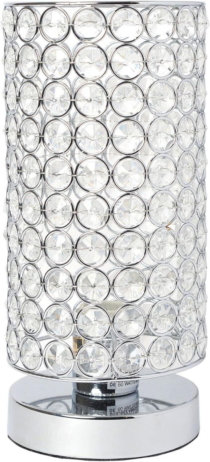 Elegant Designs 10.75 in. 1-Light Chrome Elipse Crystal Bedside Table Lamp