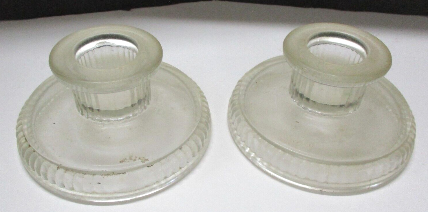 Pair of Vintage Boring Clear Glass Candle Holders