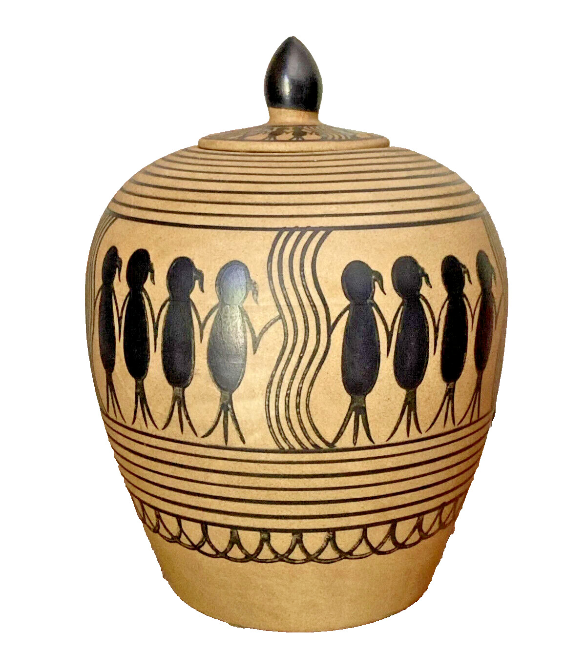 Tribal Sauri Warli Pottery Ginger Jar with lid African Africa Friendship