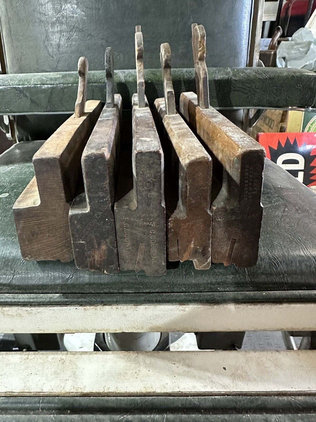 Group Of Five Antique Wooden Molding Planes From Different Manufacturers
