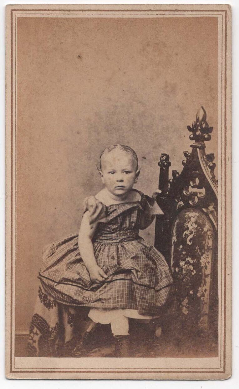 ANTIQUE CDV CIRCA 1860s J. STEVENSON CUTE LITTLE GIRL IN FANCY DRESS BROOKLYN NY