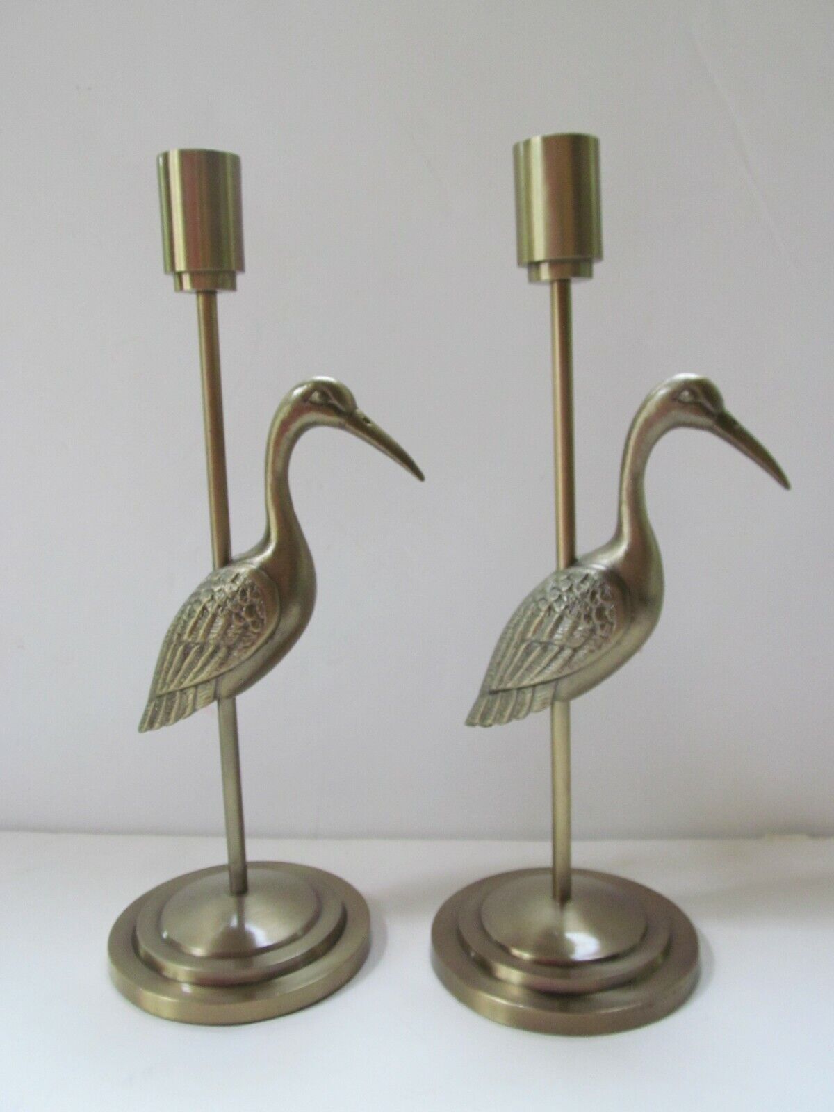 Williams Sonoma Metal Bird Heron Crane Candlesticks TWO PAIR-  13\
