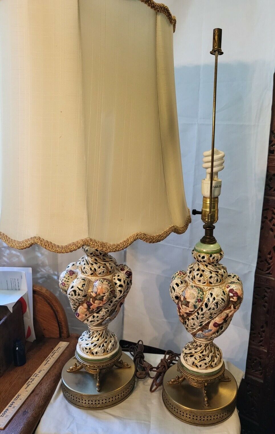 Antique PAIR Capodimonte Cherub Lamp ORIGINAL French Provincial  SHADES OPTIONAL